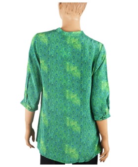 Short Silk Shirt - Peacock feather