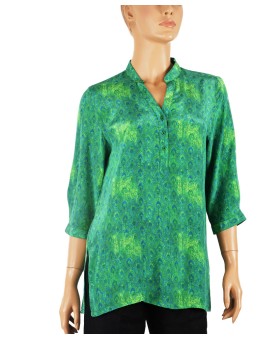 Short Silk Shirt - Peacock feather