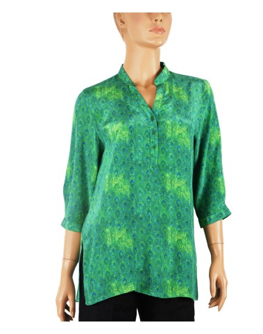 Short Silk Shirt - Peacock feather