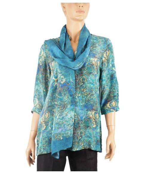 Short Silk Shirt - Blue Paisley