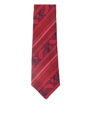 Woven Tie - Red Paisley With Lines