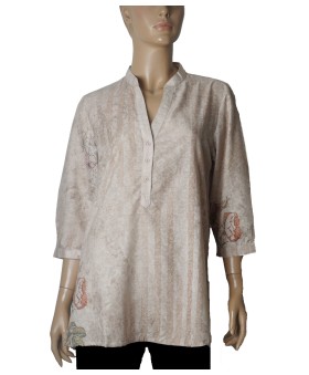 Casual Shirt - Black Flowers On the Beige Base