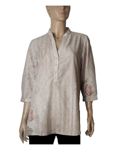 Casual Shirt - Black Flowers On the Beige Base