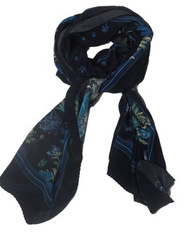 Crepe Silk Scarf - Midnight Bloom