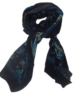 Crepe Silk Scarf - Midnight Bloom