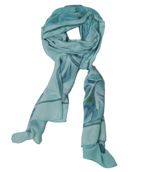 Crepe Silk Scarf - Lagoon Leaves