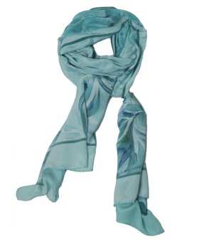Crepe Silk Scarf - Lagoon Leaves
