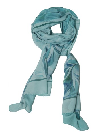 Crepe Silk Scarf - Lagoon Leaves Crepe Silk Scarf - Lagoon Leaves