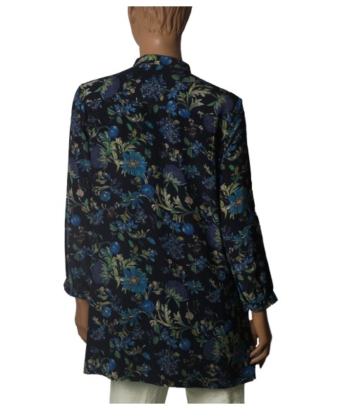 Long Silk Shirt -Midnight Bloom Long Silk Shirt -Midnight Bloom