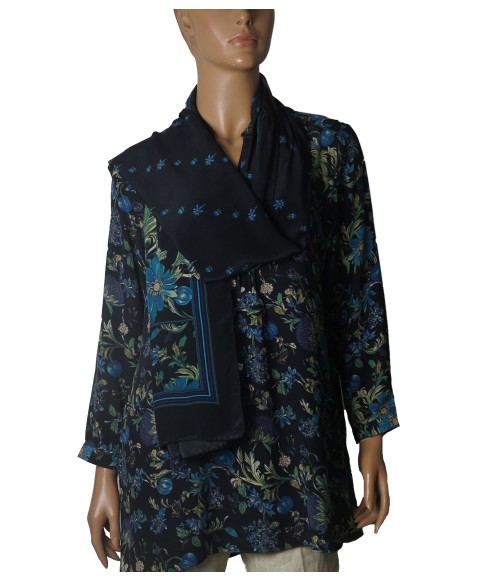 Long Silk Shirt -Midnight Bloom Long Silk Shirt -Midnight Bloom
