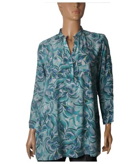 Long Silk Shirt -Lagoon Leaves