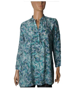 Long Silk Shirt -Lagoon Leaves