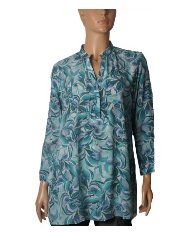 Long Silk Shirt -Lagoon Leaves Long Silk Shirt -Lagoon Leaves