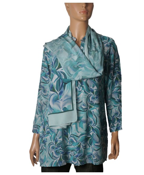 Long Silk Shirt -Lagoon Leaves Long Silk Shirt -Lagoon Leaves