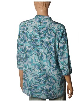 Short Silk Shirt - Lagoon Leaves