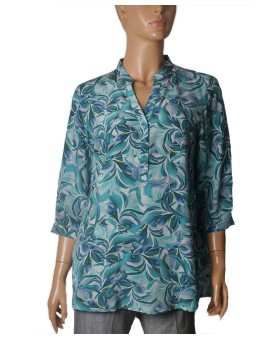 Short Silk Shirt - Lagoon Leaves