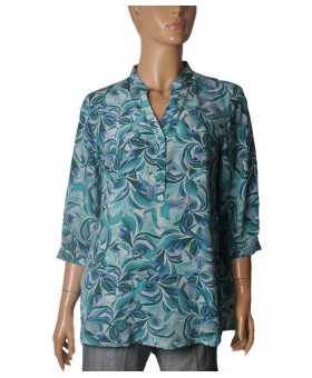 Short Silk Shirt - Lagoon Leaves