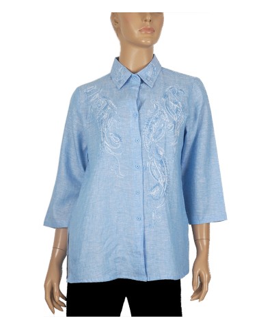 Embroidered Casual Shirt - Light Blue Embroidery 