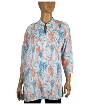 Casual Kurti - Orange And Blue Colour Splash