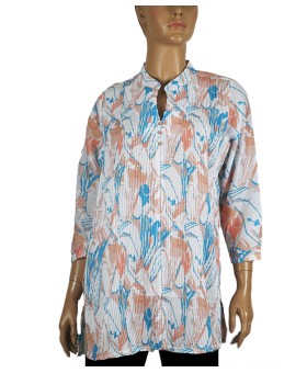 Casual Kurti - Orange And Blue Colour Splash