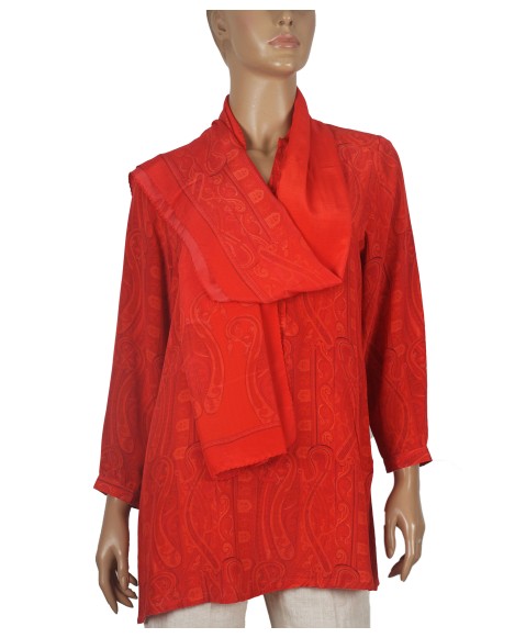 Long Silk Shirt - Red Paisley