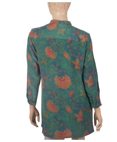 Long Silk Shirt - Rust Floral