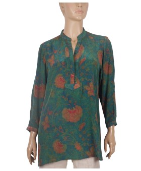 Long Silk Shirt - Rust Floral