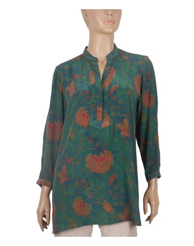 Long Silk Shirt - Rust Floral