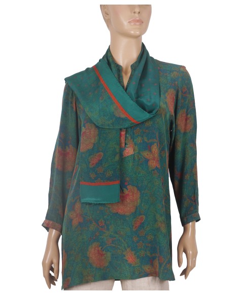 Long Silk Shirt - Rust Floral