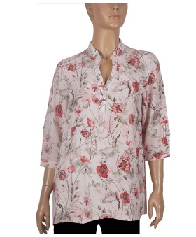 Short Silk Shirt - Pretty Pink Red Floral