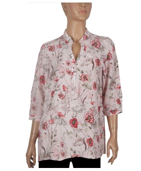 Short Silk Shirt - Pretty Pink Red Floral