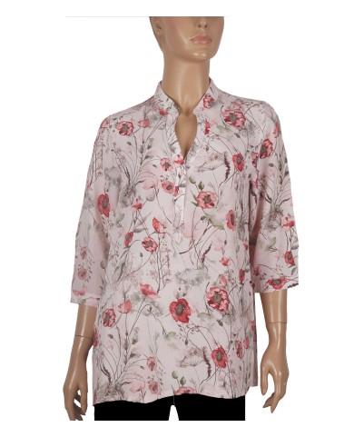 Short Silk Shirt - Pretty Pink Red Floral