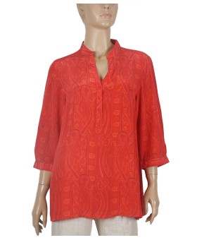 Short Silk Shirt - Red Paisley