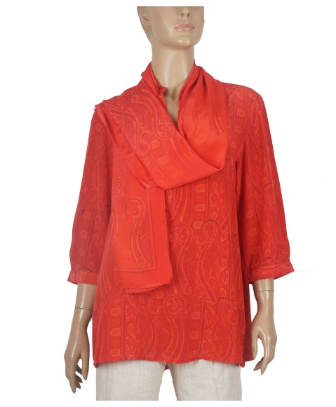 Short Silk Shirt - Red Paisley