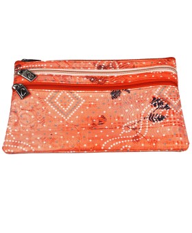 3 Zip Pouch - Orange Bandhani