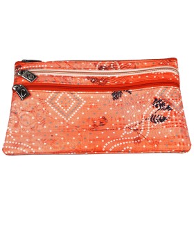 3 Zip Pouch - Orange Bandhani