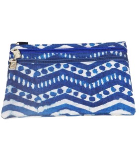 3 Zip Pouch - Indigo Zig Zag