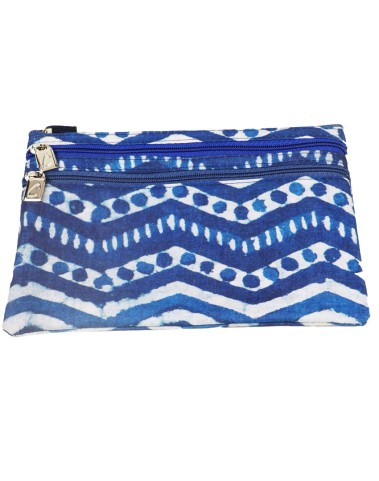 3 Zip Pouch - Indigo Zig Zag