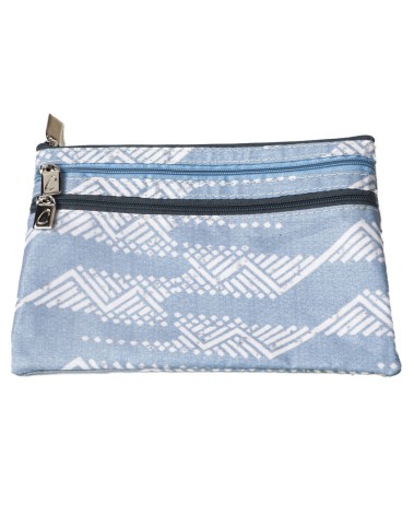 3 Zip Pouch - Light Blue Zig Zag