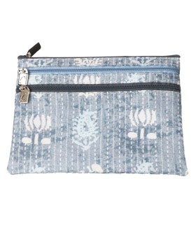 3 Zip Pouch - Blue Paisley White Tulip