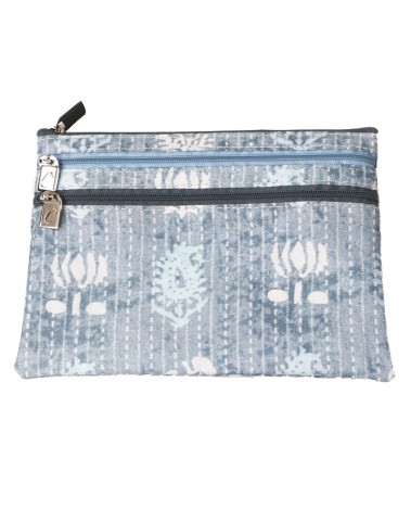 3 Zip Pouch - Blue Paisley White Tulip