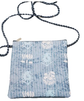 Sling Bag - Blue Paisley With White Tulip