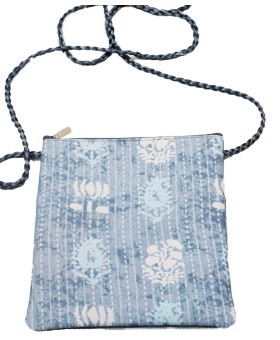 Sling Bag - Blue Paisley With White Tulip