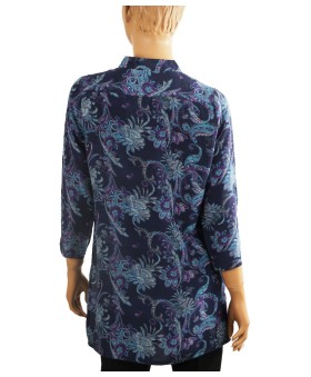 Antique Silk Kurti - Purple Embroidery With Blue Base