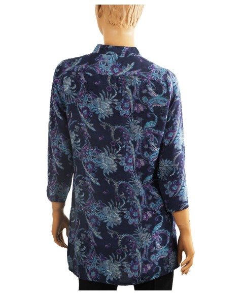 Antique Silk Kurti - Purple Embroidery With Blue Base