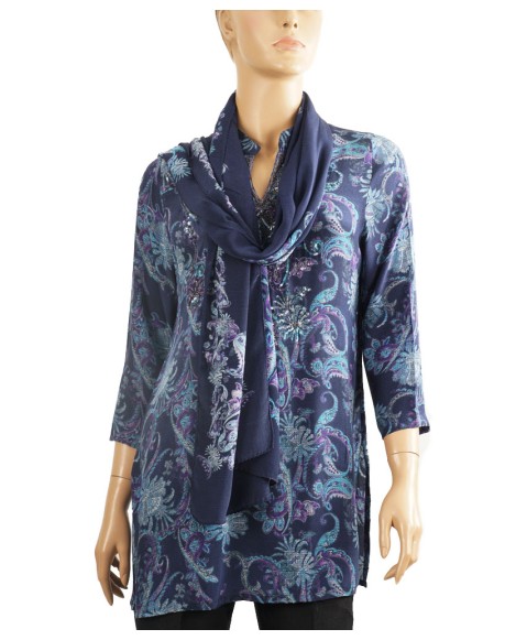 Antique Silk Kurti - Purple Embroidery With Blue Base