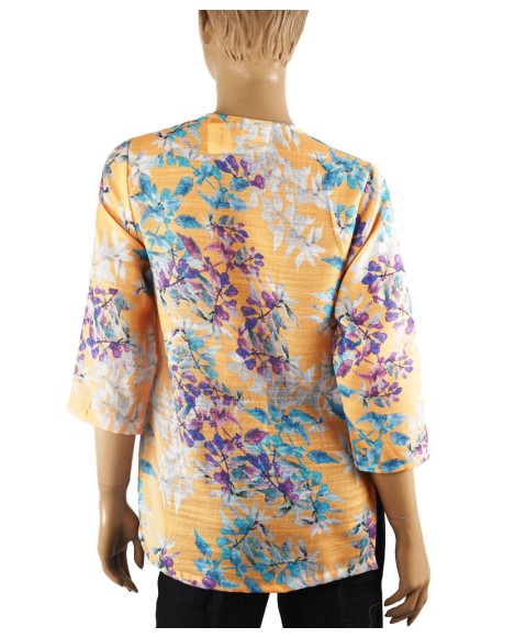 Casual Kurti - Blue And Purple Leaf