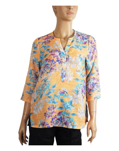 Casual Kurti - Blue And Purple Leaf