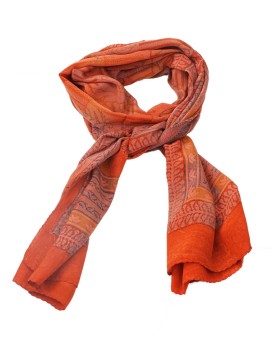 Crepe Silk Scarf - Orange Paisley