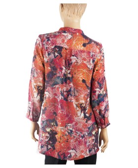 Long Silk Shirt - lines with floral